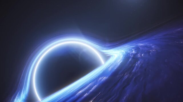 Sci-fi space background, Realistic blue hole bending light in deep galaxy background. 3D animation.
