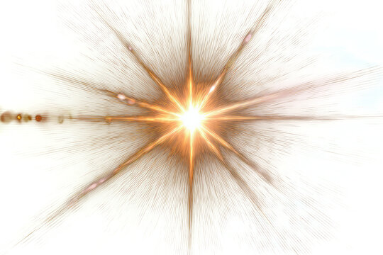 Warm golden starburst radiating dramatic light rays on white