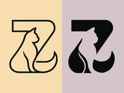 Creative elegant Z letter logo design with a stylized cat silhouette perfect for modern pet business branding