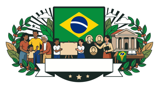 Vector emblem celebrating Brazilian Independence Day with cultural heritage and community