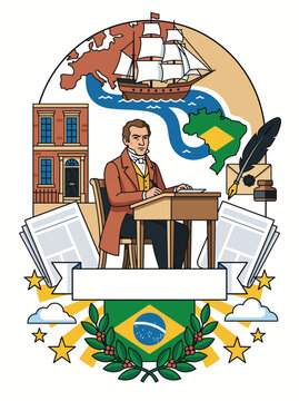 Brazil independence vector emblem featuring historical figures and symbols