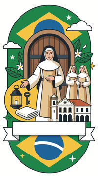 Flat vector emblem celebrating Brazilian Independence Day with cultural heritage symbols