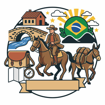 Cultural emblem of Brazil's independence featuring horseman and national flag