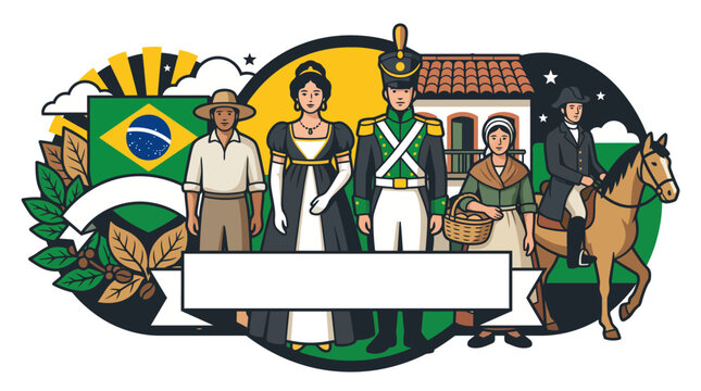 Cultural emblem celebrating Brazil Independence Day with historical figures