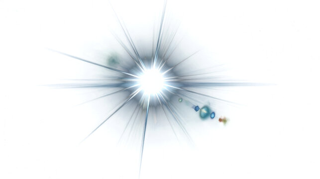 Brilliant optical starburst with blue rays and lens artifacts