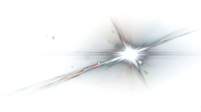 Bright white starburst lens flare with subtle rainbow diagonal light streak