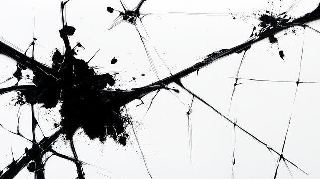 Black ink splatters and drips across a white background.