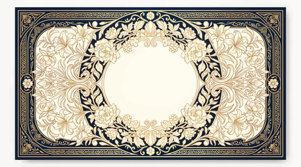 Naklejka premium Art nouveau circular floral frame with intricate botanical patterns and elegant vintage scrollwork in gold and dark blue