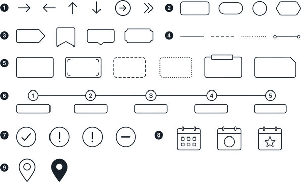 Modern Minimalist Line UI Design Elements and Infographic Icon Collection