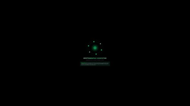 Futuristic Technology HUD Element - Glowing Green Atom Structure on Black Background