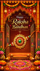 Obraz premium Raksha Bandhan Graphic Design Image – Elegant Rakhi Festival Celebration with Traditional Indian Elements