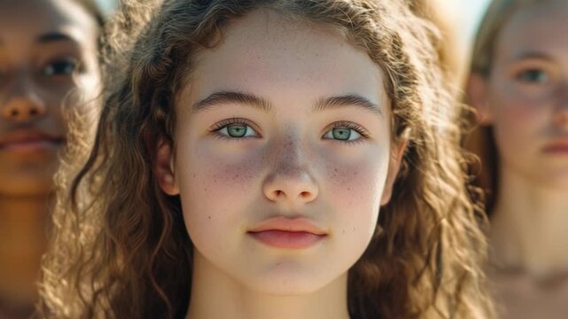 A close up of a young girl with freckles on her face, suitable for use in a personal or family photo
