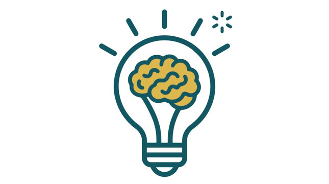 Creative brain lightbulb icon, human intelligence and innovation concept vector, glowing mind lamp for education and business