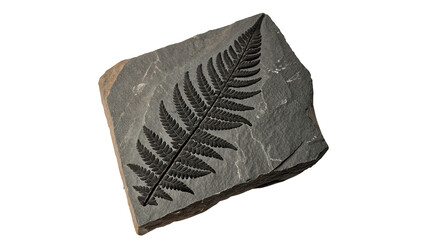 Ancient petrified fern leaf branch fossil geology specimen isolated on a white background © Jack
