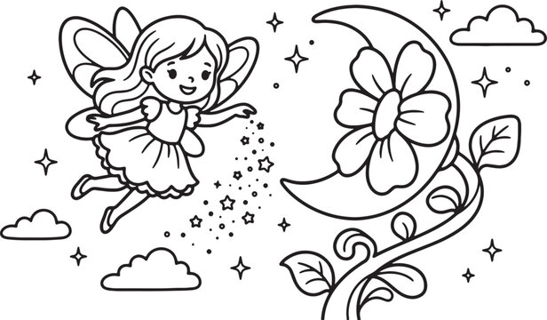 Cute cartoon girl with flowers spring