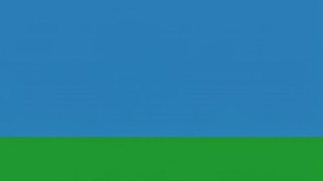 Minimalist dog animation progression across blue and green landscape with black background