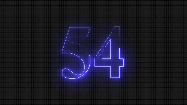 Blue neon digital number fifty four on grid
