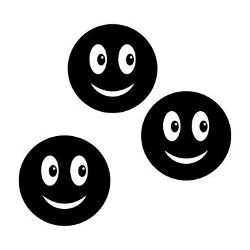 Black and white smiling faces emoji icons arranged on white background