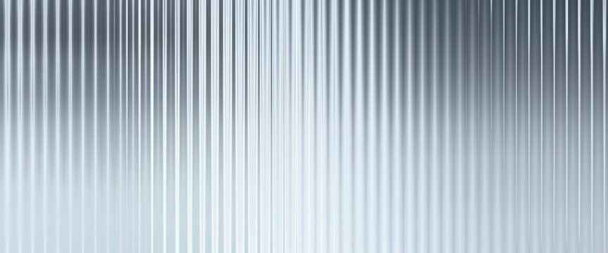 Silver ribbed acrylic background with fluted glass effect and soft light reflections. Abstract vertical striped texture.