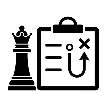 Chess king piece and clipboard with game score sheet icon for tournament management