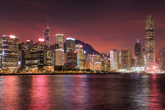 Skyline view across Victoria Harbour with skyscrapers