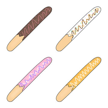 Chocolate and colorful stick cookies with sprinkles and drizzled glaze