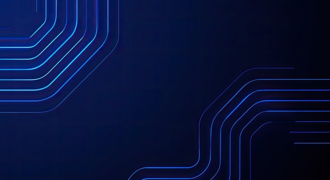 Abstract dark background with glowing neon blue lines forming geometric patterns