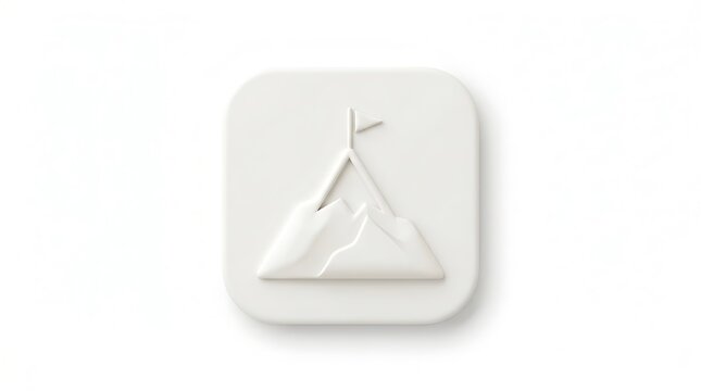 Minimalist mountain icon featuring a single flag planted on the peak isolated against a soft white background created with clean 3d render techniques for professional interface design and web developm