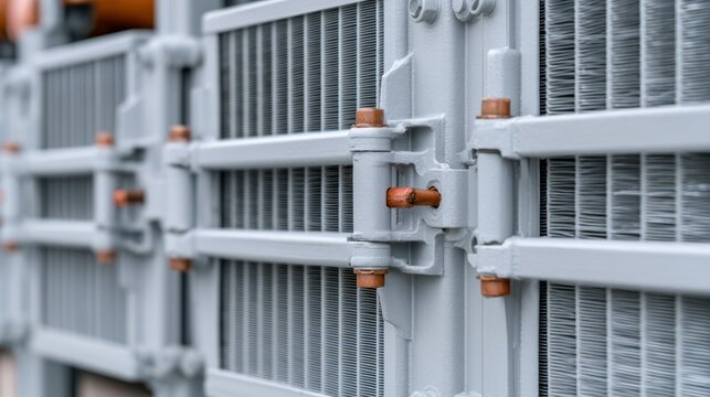 Detailed close-up of ventilation system component showing damper linkage with disconnected elements, highlighting industrial construction and design aspects