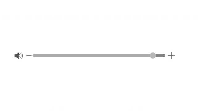 Volume increase bar with sign icon speaker and indicator and circle button horizontal view animation, mobile phone ui up and down slider bar on transparent bakcground, 4k video
