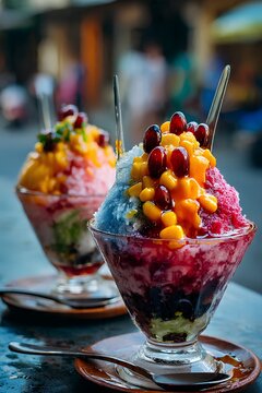 Malaysian Ais Kacang Shaved Ice Dessert with Red Beans and Cendol