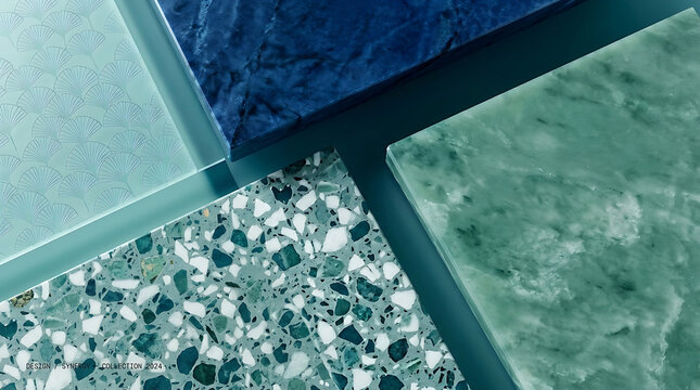 Modern Interior Material Swatches Blue Green Marble Terrazzo Collection