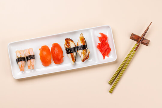Sushi set on plate