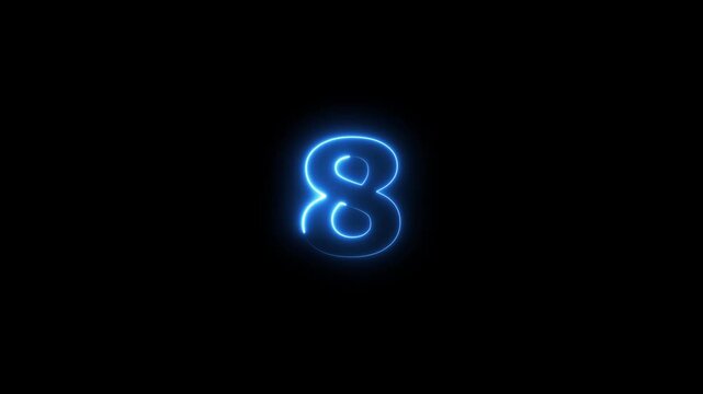 Neon Number 8 Animation. Glowing Futuristic Countdown Number Icon 4k Video.