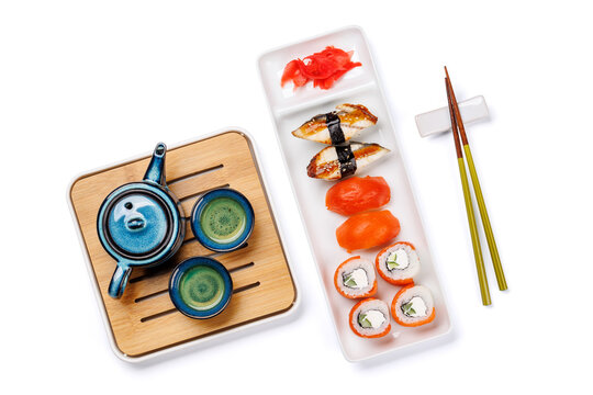 Sushi set with tea and small teapot
