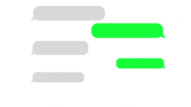 bubble Text message sending and receiving messages grey and green color animation, Text message typing on transparent background, 4k video