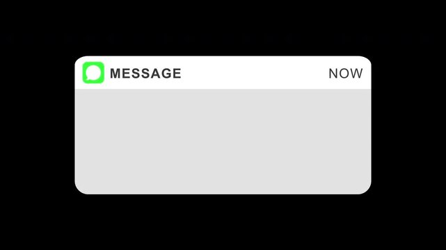 New message chat alert notification box mobile phone pop up with slide out, sign icon message animation on transparent background, 4k video