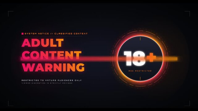 Adult content warning with 18 plus age restriction sign animation