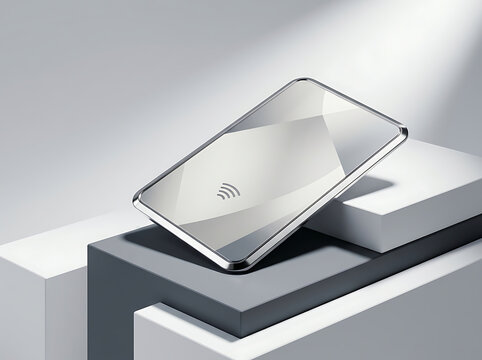 Modern smartphone placed on top of minimalist gray concrete surface transparent background