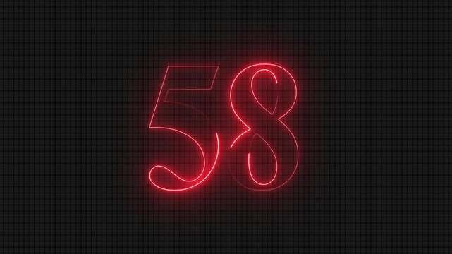 Glowing red neon number 58 on dark grid background