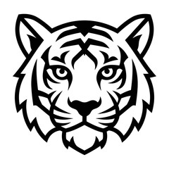 Fototapeta premium Tribal Tiger Head Logo Design, Black And White Vector Art For Mascot Emblem
