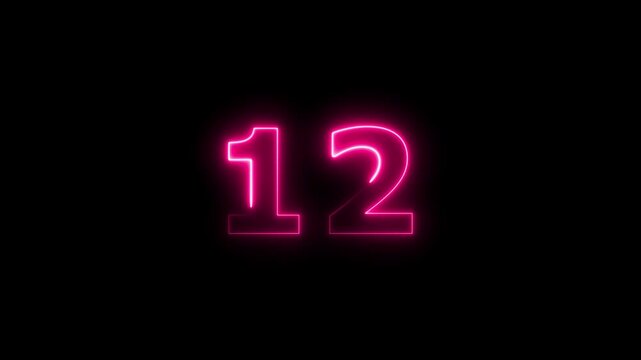Neon Number 12 Animation. Glowing Futuristic Countdown Number Icon 4k Video.