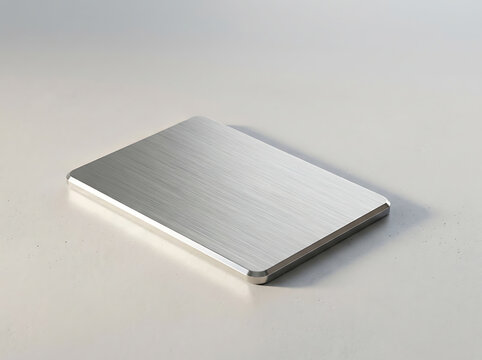 Sleek modern brushed metal rectangular plate with smooth reflective finish transparent background