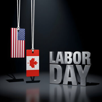 Celebration Concept Labor Day Text with American and Canadian Flag Tags Studio