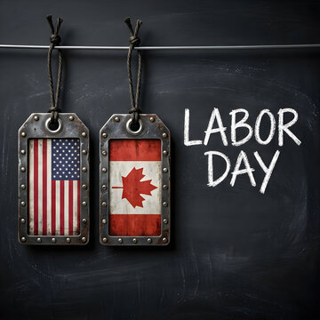 Celebration Concept American Flag and Canadian Flag Labor Day Chalkboard Signage