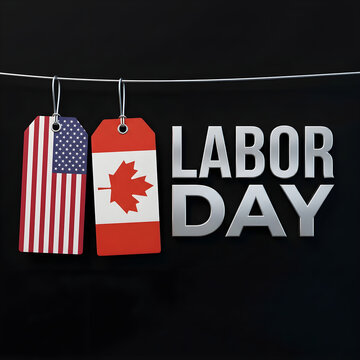 Labor Day Celebration Concept with United States Flag Tag on Black Background