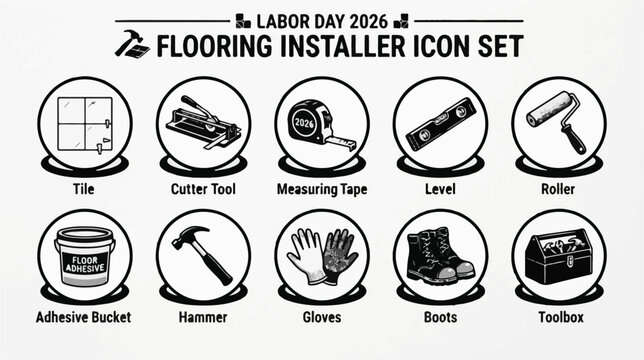 Flooring installer icon set vector icon set, professional editable SVG illustration collection for business, industry, workplace, technology and modern design projects with clean symbols, isolated ele