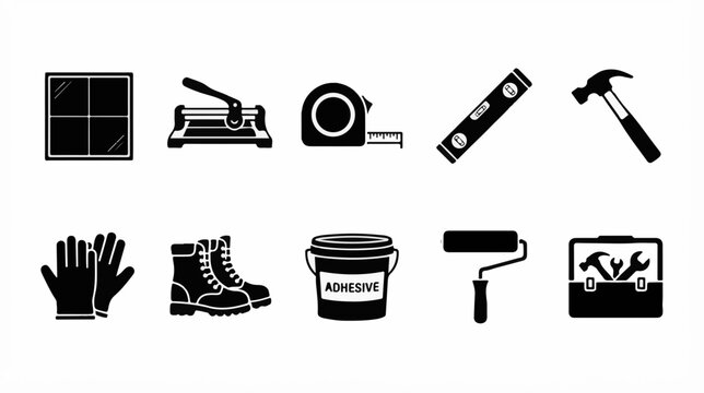Flooring installer icon set vector icon set, professional editable SVG illustration collection for business, industry, workplace, technology and modern design projects with clean symbols, isolated ele