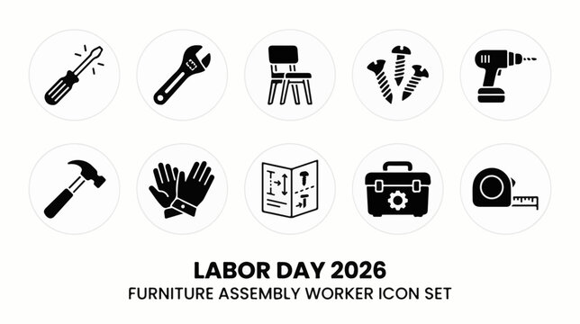 Furniture assembly worker icon set vector icon set, professional editable SVG illustration collection for business, industry, workplace, technology and modern design projects with clean symbols, isola