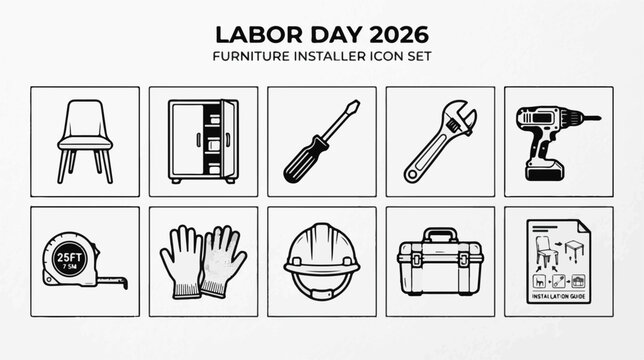 Furniture installer icon set vector icon set, professional editable SVG illustration collection for business, industry, workplace, technology and modern design projects with clean symbols, isolated el